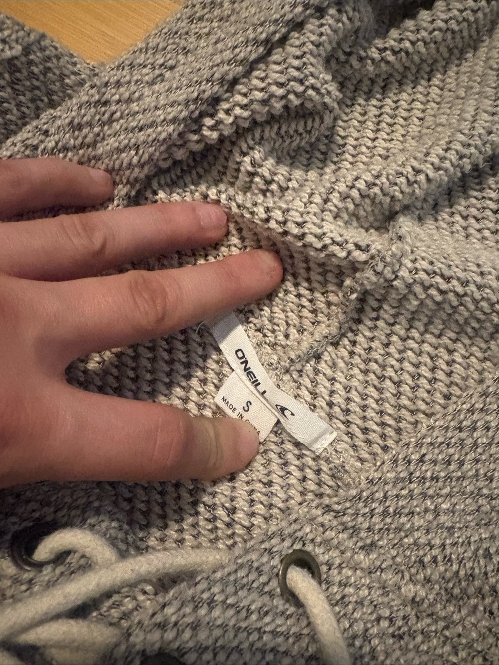 O'Neill Light Gray Lace-Up Hooded Knit Pullover - Picture 2 of 2